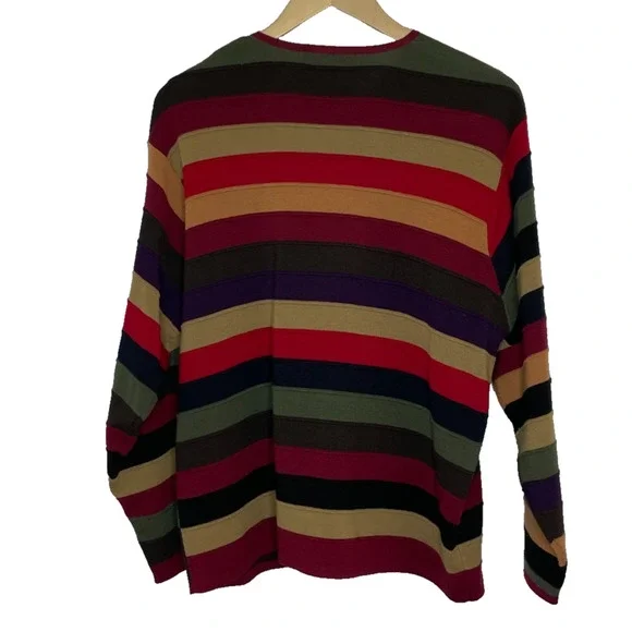 Women's Large Vtg Bleyle 100% Extrafine Merino Wool Colorful Stripe Cardigan - Picture 4 of 5